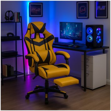 Ergonomischer Gaming Stuhl mit Fußstütze Racing-Design in Gelb-Schwarz