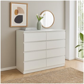 Moderne Kommode mit 8 grifflosen Schubladen Weiß
