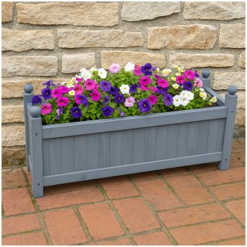Holz-Pflanzkasten in Grau Blumenkübel für Garten, Terrasse und Balkon