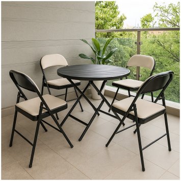 4er Set Klappstühle mit Polsterung Metallgestell und Samtbezug Beige