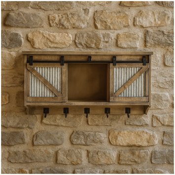 Rustikaler Wandschrank mit Schiebetüren und Haken Landhausstil für Flur, Küche oder Wohnzimmer