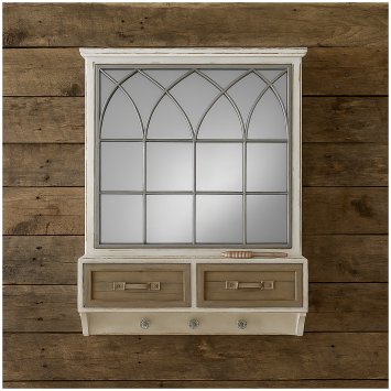 Wandspiegel mit Schubladen, Ablage und Haken Shabby Chic im Landhausstil