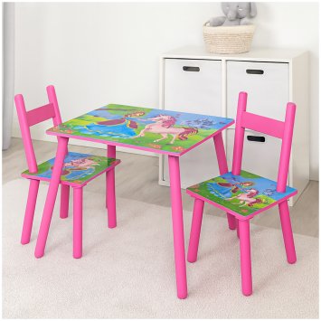 Kindertischgruppe mit Einhorn-Motiv Tisch und 2 Stühle Kinderzimmer