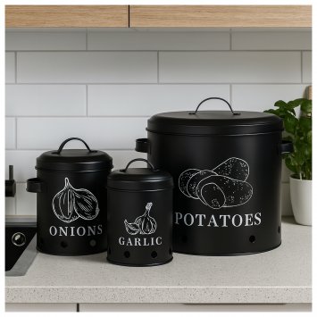 Vorratsdosen für Kartoffeln, Zwiebeln, Knoblauch 3er-Set Landhaus