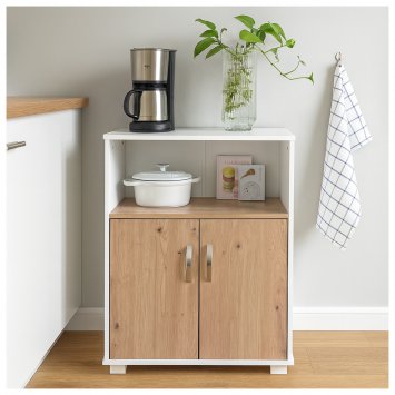 Küchenschrank Blanca Weiß mit Türen in Artisaneiche