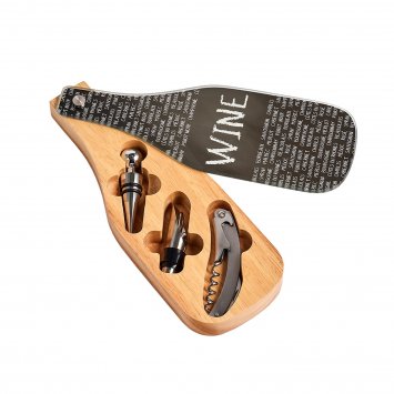 Wein-Set 4-teilig Gummibaum, Glas, Edelstahl