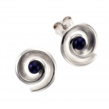 Ohrringe Silber 925 rhodiniert mit 2 schwarzen Perlen