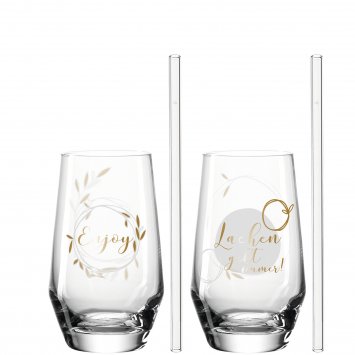 2 Longdringgläser und 2 Trinkhalme Lachen