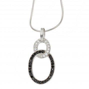 Halskette Silber 925 rhodiniert 42+5cm mit Zirkonia-Steinen weiß und schwarz