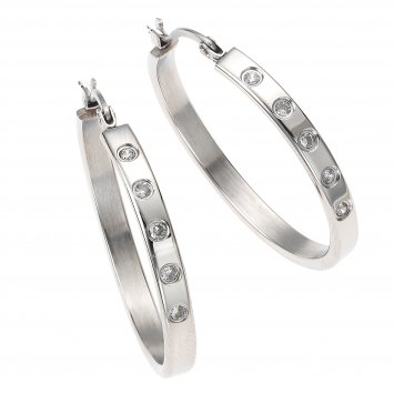 Ohrringe Edelstahl mit weißen Zirkonia-Steinen 35mm Durchmesser