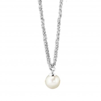 Halskette Silber 925 rhodiniert mit weißer Perle 42+3cm lang