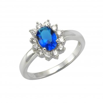 Ring Silber 925 rhodiniert mit Zirkonia blau und weiß