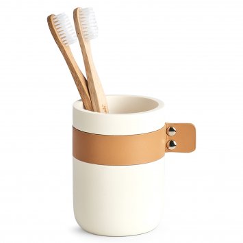 Zahnputzbecher mit Kunstlederband