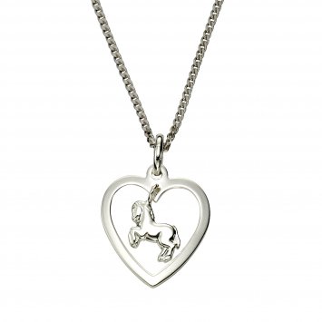 Halskette Silber 925 mit Herz und Pferde-Anhänger 45cm lang