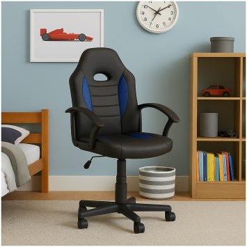 Schreibtischstuhl Junior höhenverstellbar ergonomischer Drehstuhl Schwarz-Blau