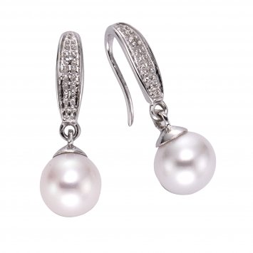 Ohrringe Gold 333 mit weißen Perlen und Diamanten 0,01ct.