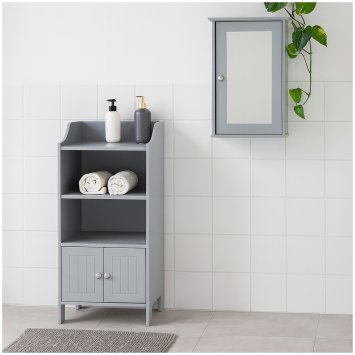 Bad Spiegelschrank im Landhaus Stil Holz Grau Wandspiegel mit Stauraum 34x53x15 cm