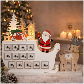Adventskalender Weihnachtsmann auf Rentierschlitten