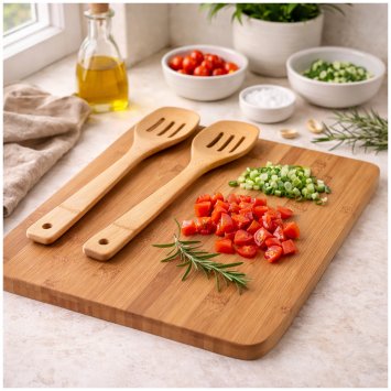 Schneidebrett mit Kochbesteck