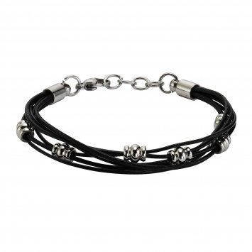 Armband Leder schwarz mit Stahlkugeln 19,5+2cm lang