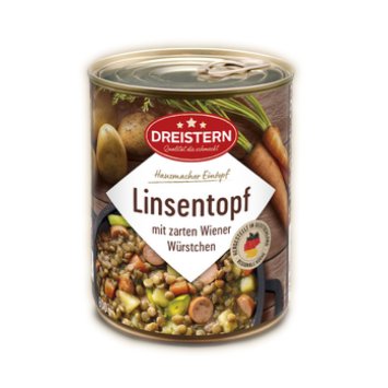 Dreistern Fertiggericht Linseneintopf mit Wiener Würstchen 800g