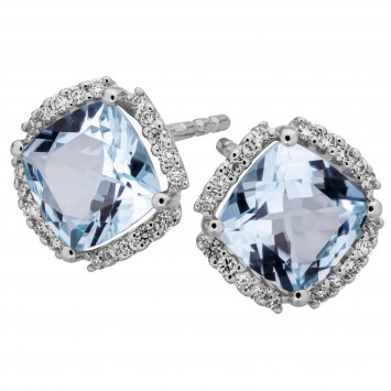 Ohrringe Gold 585 mit Blautopas (beh.) + 40 Brillanten zus. 0,16ct.