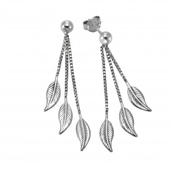 Ohrringe Silber 925 rhodiniert 41mm lang mit Blatt-Motiv