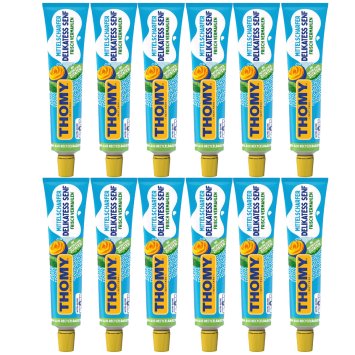 Thomy Delikatess Senf mittelscharf pikant gewürzt Tube 200ml 12er Pack