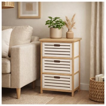 Kommode Melia 3 Schubladen Lamellen Artisaneiche-Weiß