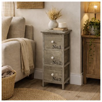 Kommode Melia schmal 3 Schubladen Numbers Sonoma