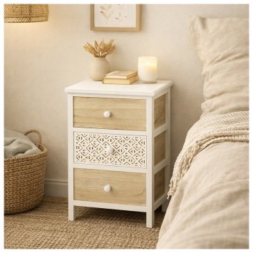 Kommode Melia 3 Schubladen Dekor Weiß-Artisaneiche