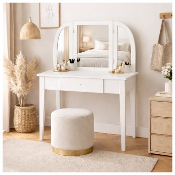 Schminktisch mit Schublade und Klappspiegel Weiß