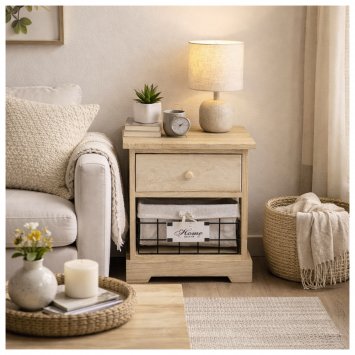 Kommode Melia mit Schublade und Korb Artisaneiche