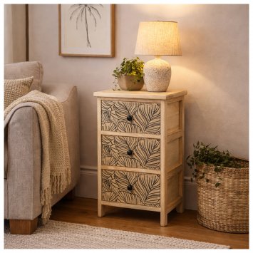 Kommode Melia 3 Schubladen Blätter-Design Artisaneiche-Schwarz