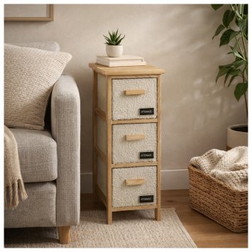 Kommode Melia schmal mit 3 Plüsch-Schubladen