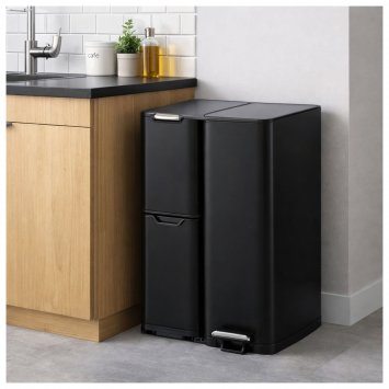 Mülleimer Edelstahl mit 3 Behältern Schwarz