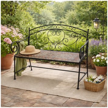 Metall Gartenbank mit Mosaik Sitzfläche Vintage Gartenbank 109 cm