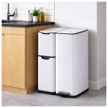 Mülleimer Edelstahl mit 3 Behältern Weiß