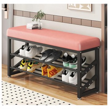 Schuhregal Metall 2 Ebenen mit Sitzkissen Altrosa