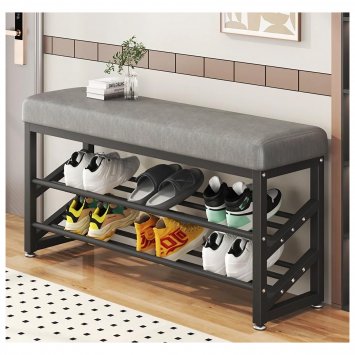 Schuhregal Metall 2 Ebenen mit Sitzkissen Grau