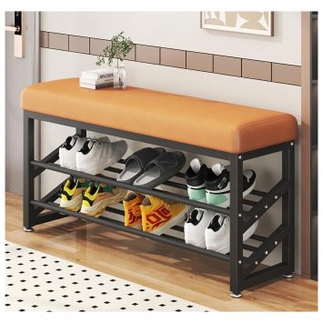 Schuhregal Metall 2 Ebenen mit Sitzkissen Orange