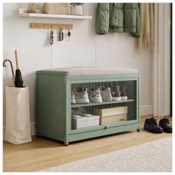 Schuhschrank mit Schiebetür und Sitzkissen Grün