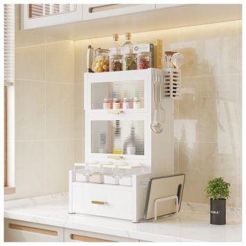 Gewürzregal mit Türen und Schublade Metall Weiß