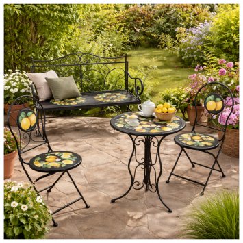 Garten Tischgruppe mit Bank Menton Metall Schwarz