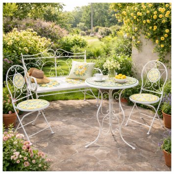 Garten Tischgruppe mit Bank Menton Metall Weiß