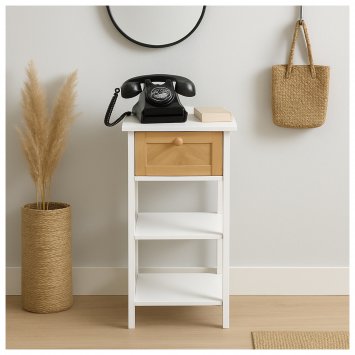 Beistelltisch Weiß mit Schublade in Holzoptik