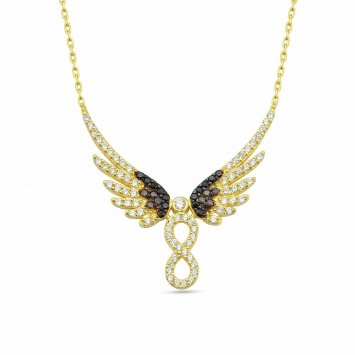 Anhänger mit Kette 925 Sterling Silber vergoldet Unendlichkeit & Engel Silberkette