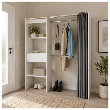 Offene Garderobe mit Vorhang Weiß