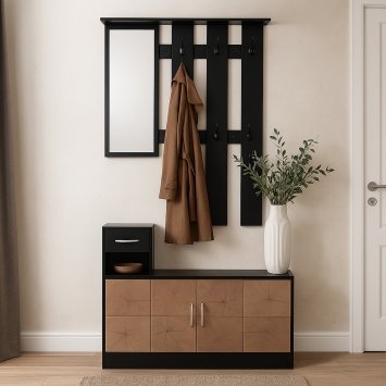 Garderobenpaneel mit Spiegel und Schuhschrank Dana Schwarz-Baumscheibe
