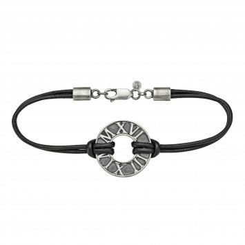 Armband 925 Silber matt-oxidiert mit Leder